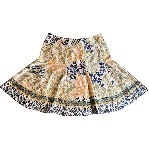 JohnPaulRichard Satin A Line Tulip Skirt in Green, Gold and Navy Pattern Size XL - Picture 5 of 9